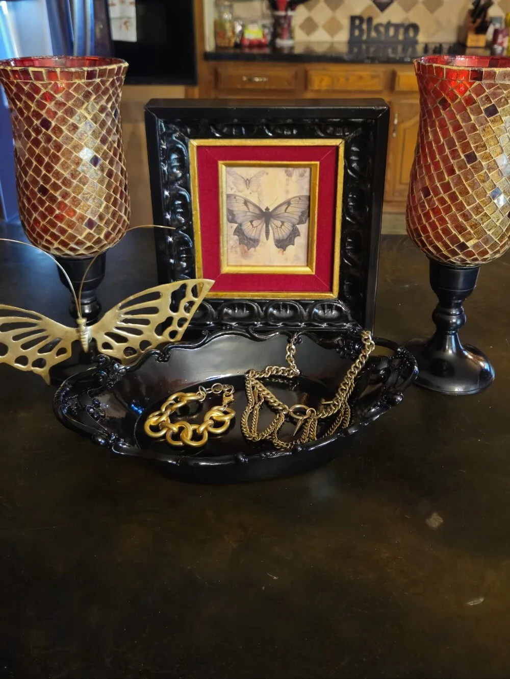 Home Accents Red Mosaic Pedastal Glass Candle Holders - Set of 2